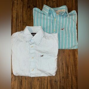 Two Hollister Men's Medium Striped Button-Up Shirts